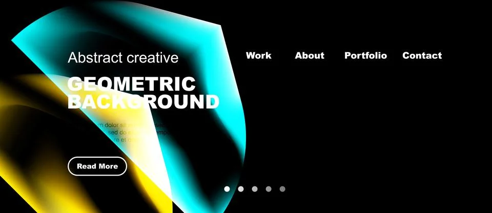Abstract design features vibrant geometric shapes, text overlays, navigation 库存插图