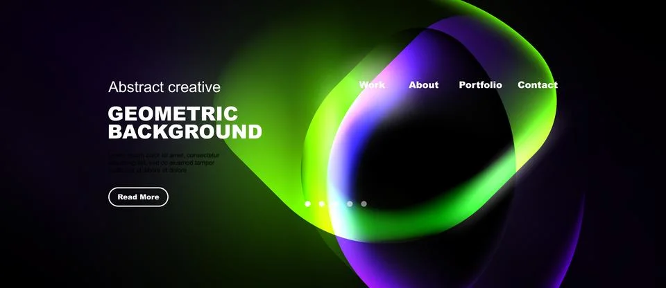 Abstract design features vibrant geometric shapes, gradients. Dark background Stock Illustration