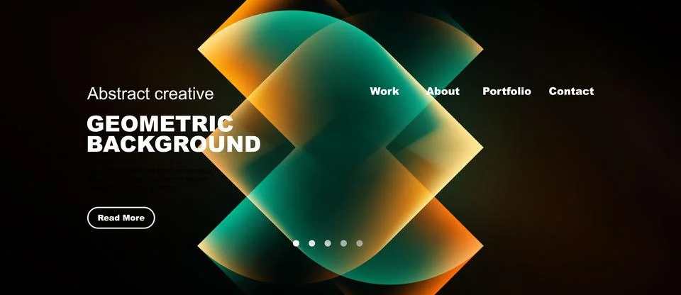 Abstract design features vibrant geometric shapes, text overlays, navigation Stock Illustration