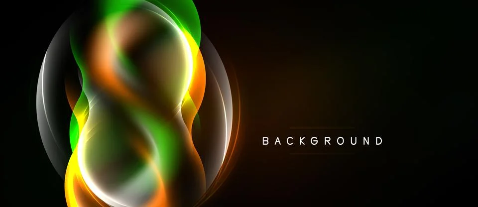 Abstract design features vibrant glowing lines forming infinity symbol. Dark Stock Illustration
