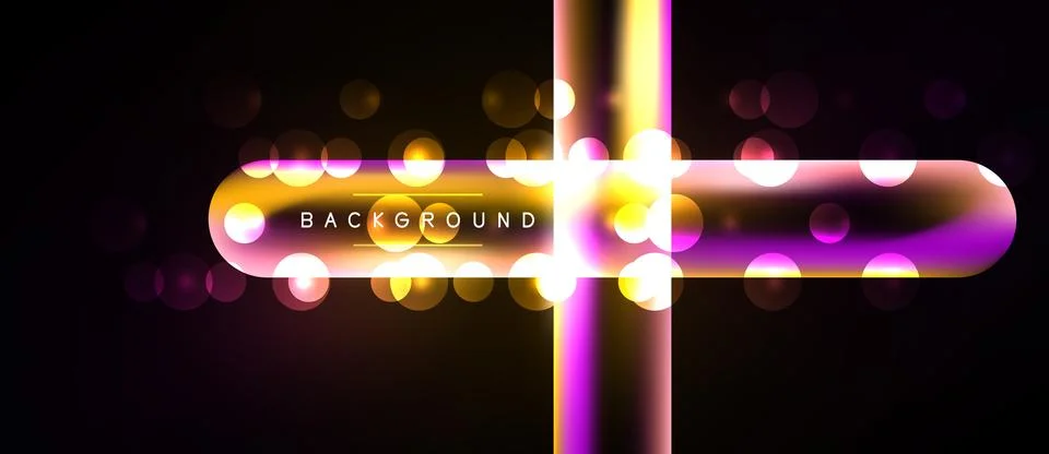 Abstract design features vibrant glowing lines, plus sign, bokeh effects over Stock Illustration
