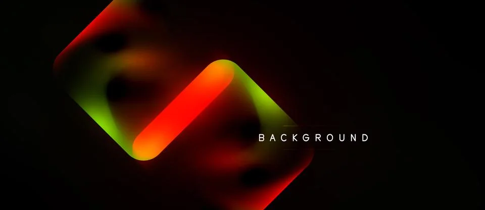 Abstract design features vibrant glowing lines, red, green, yellow hues. Dark Stock Illustration