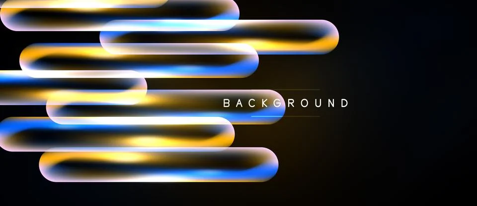 Abstract design features vibrant glowing lines over black background. Modern Stock Illustration