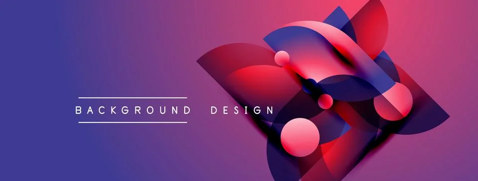 Abstract design features vibrant gradients, flowing shapes, pinks, blues. Tex Illustrazione stock