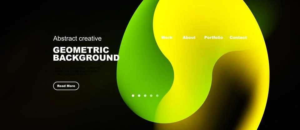 Abstract design features vibrant gradients, geometric shapes, text elements. Stock Illustration