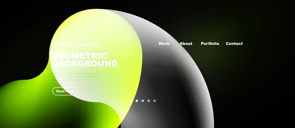 Abstract design features vibrant gradients, geometric shapes, text elements. Illustrazione stock