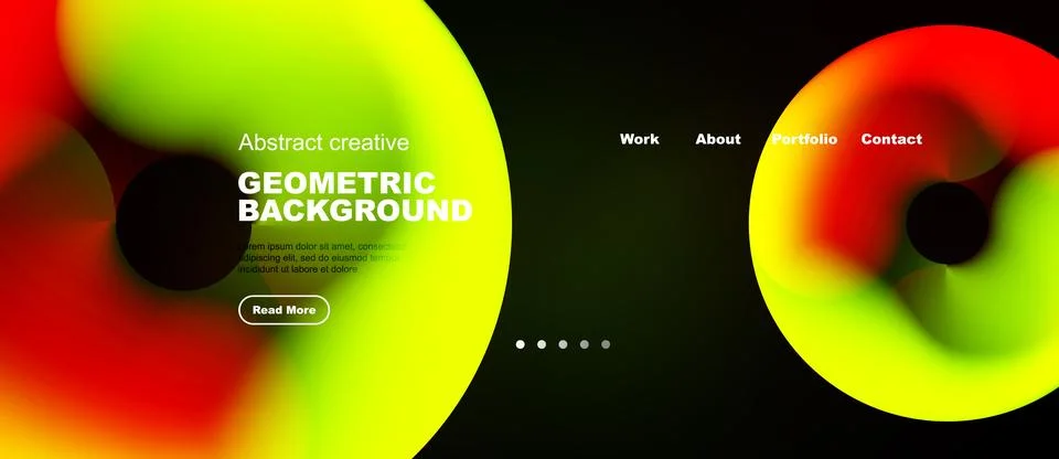 Abstract design features vibrant gradients, circular shapes, text elements, Illustrazione stock