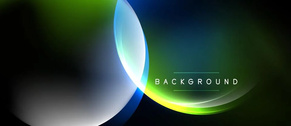 Abstract design features vibrant gradients, flowing shapes, dark background. Stock Illustration