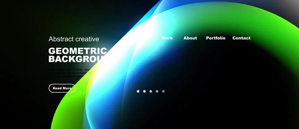 Abstract design features vibrant gradients, geometric shapes, text elements, Stock Illustration