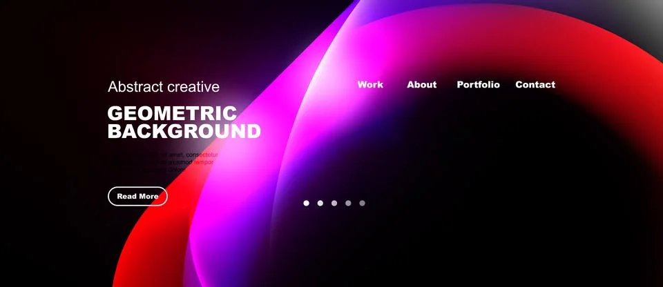 Abstract design features vibrant gradients, geometric shapes, navigation menu Stock Illustration