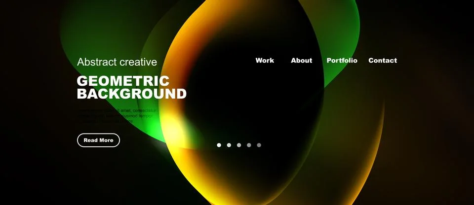 Abstract design features vibrant gradients, geometric shapes, text elements. Stock Illustration