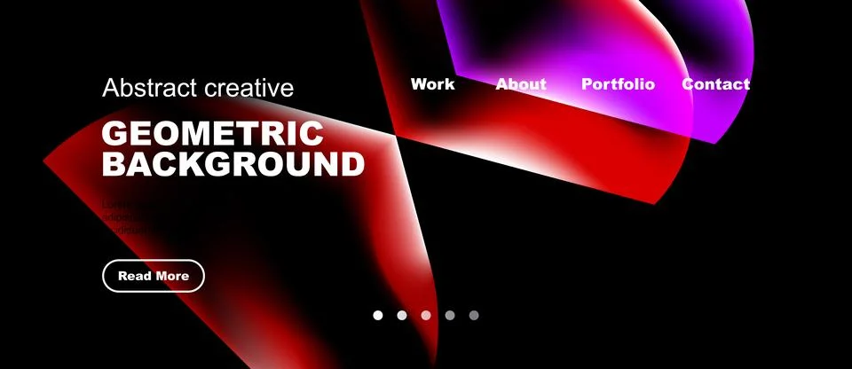 Abstract design features vibrant gradients, geometric shapes, navigation menu Stock Illustration
