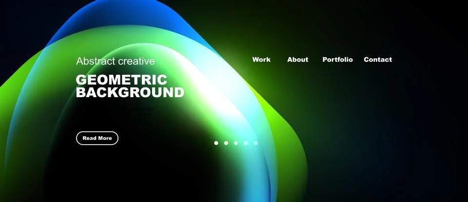 Abstract design features vibrant gradients, geometric shapes, text elements. Stock-Illustration