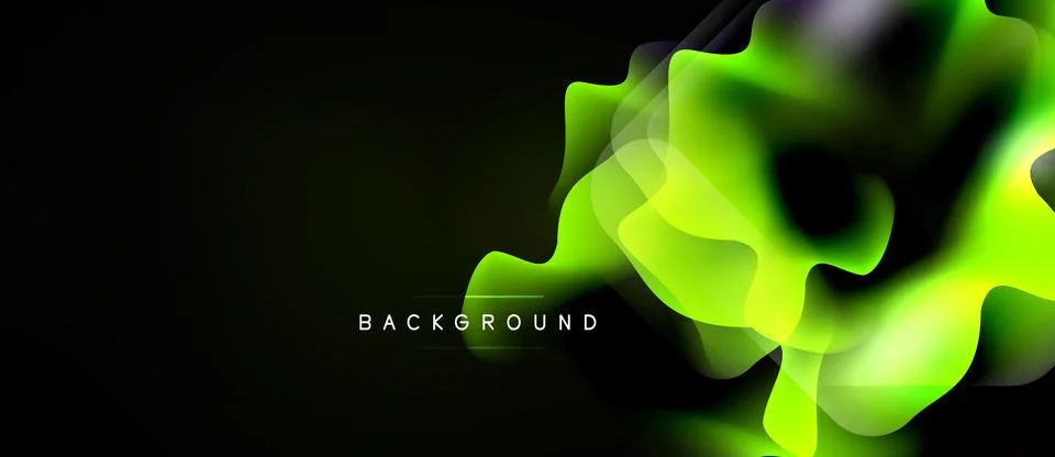 Abstract design features vibrant green, yellow layers over black background. Ilustração Stock
