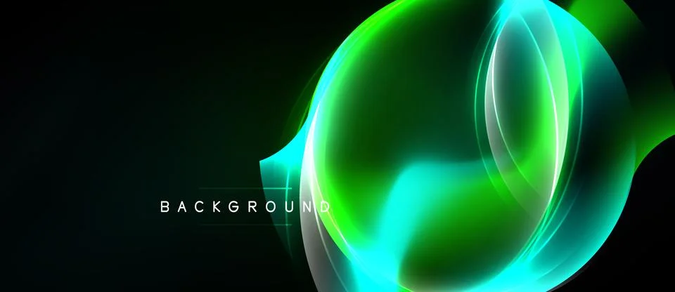 Abstract design features vibrant green, blue light curves. Dark background Stock Illustration