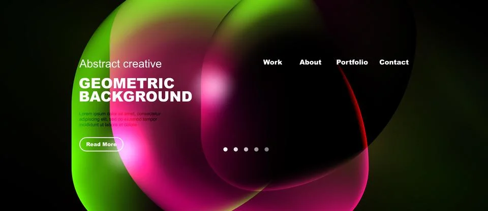 Abstract design features vibrant green, pink, black gradients. Website header Stock Illustration