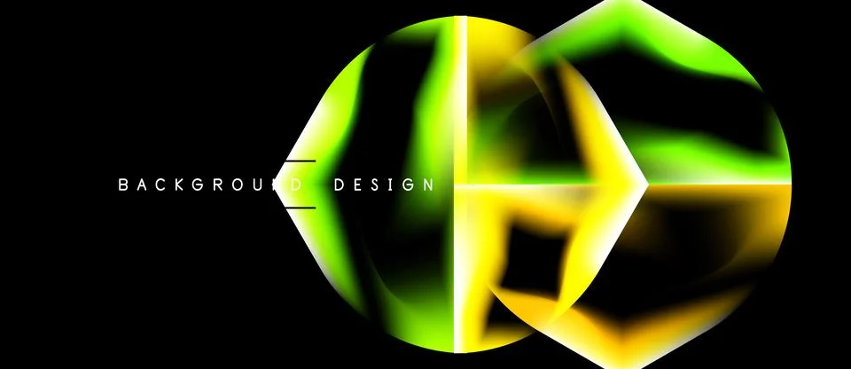 Abstract design features vibrant green, yellow hues. Geometric shapes overlap Stock Illustration