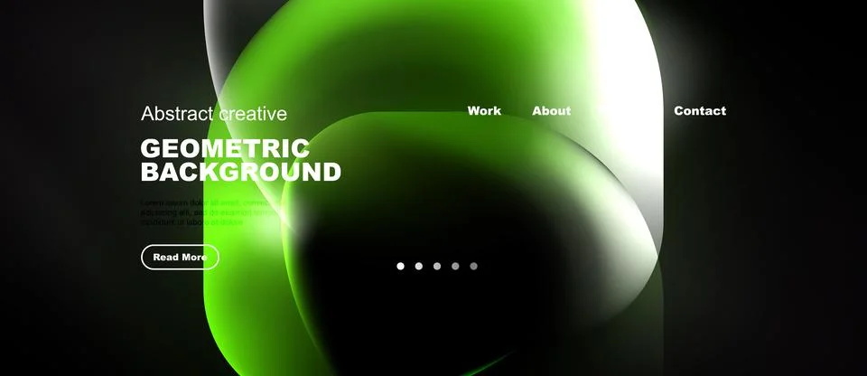 Abstract design features vibrant green, white shapes. Dark background highl.. Stock Illustration