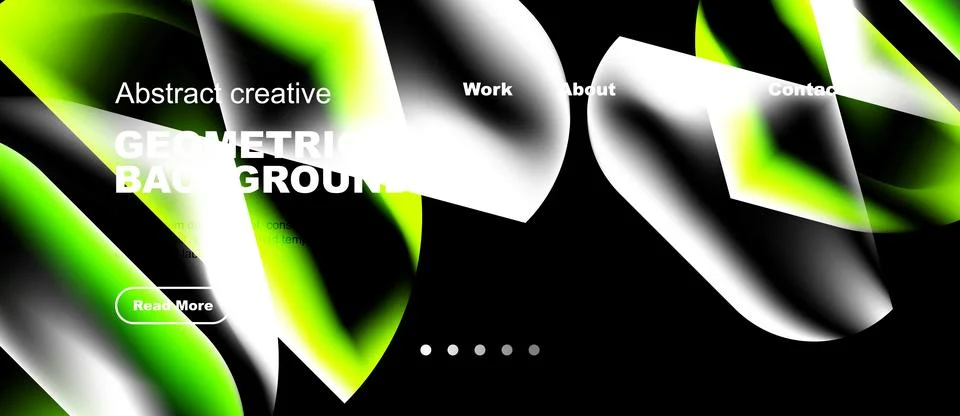 Abstract design features vibrant green, white shapes. Geometric patterns crea Stock Illustration