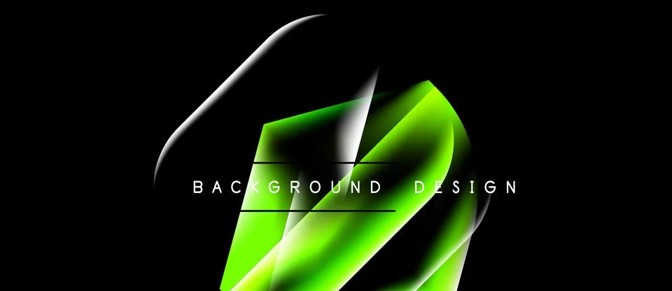 Abstract design features vibrant green, white lines against black backdrop. Stock Illustration