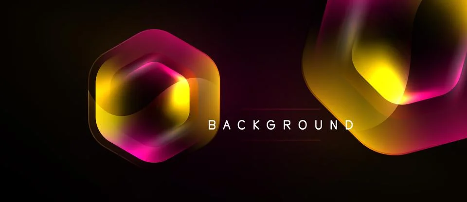 Abstract design features vibrant hexagon, flowing shapes. Gradient colors b.. Stock Illustration