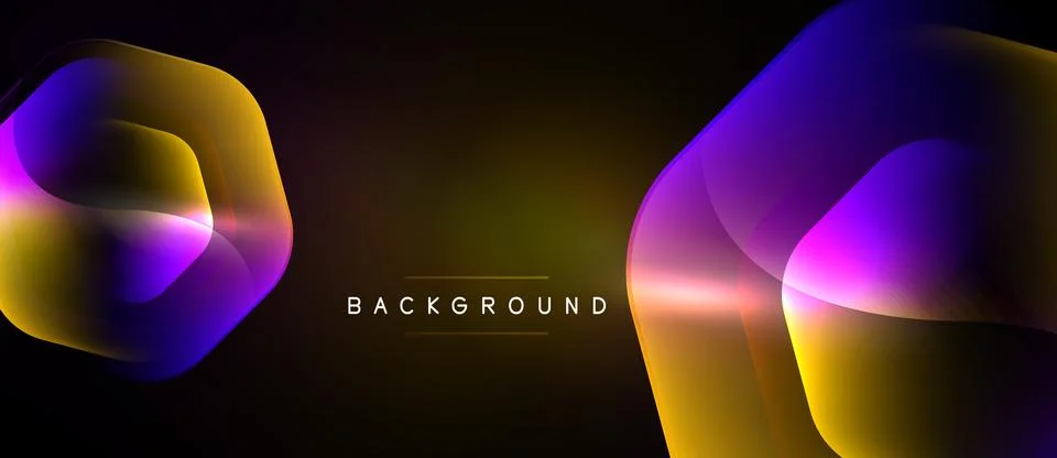Abstract design features vibrant hexagonal shapes, gradients, dark background Stock Illustration