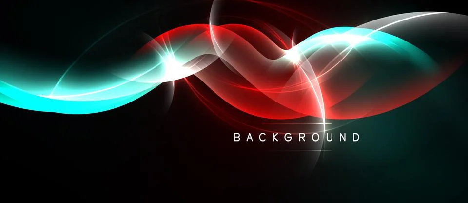 Abstract design features vibrant light streaks. Red, cyan hues blend against Stockillustratie
