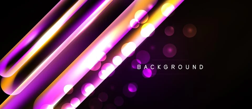 Abstract design features vibrant lines, circles, gradients. Dark background Stock Illustration