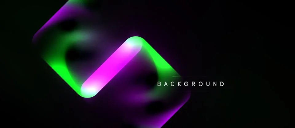 Abstract design features vibrant neon shapes over dark background. Gradient Ilustração Stock