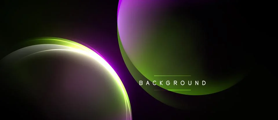 Abstract design features vibrant neon curves. Dark background emphasizes gl.. Stock Illustration