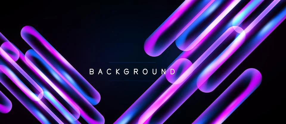 Abstract design features vibrant neon lines, gradients. Dark background Illustrazione stock
