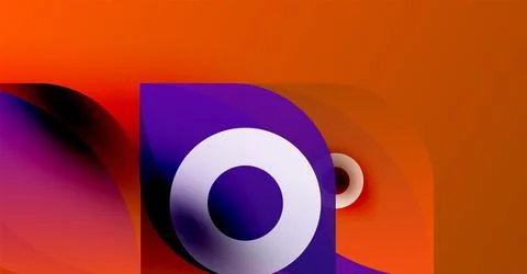 Abstract design features vibrant orange, purple gradients. Circular elements Stock Illustration