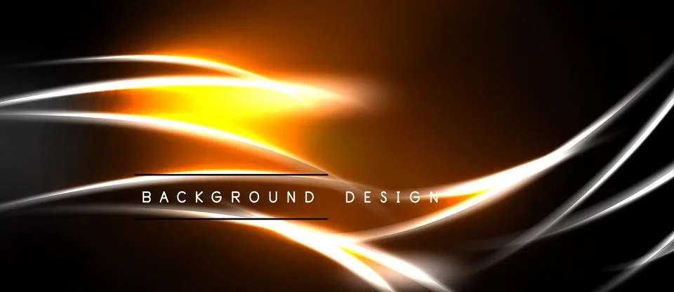 Abstract design features vibrant orange glow, flowing white lines. Dark Stockillustratie