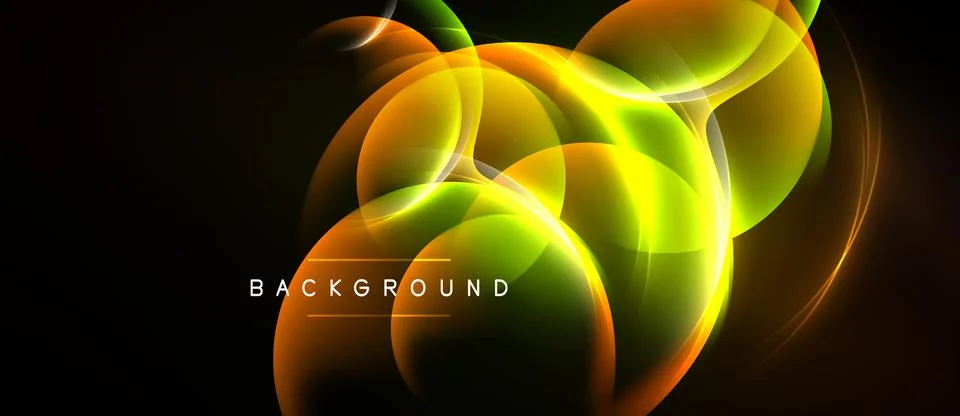 Abstract design features vibrant orange, yellow, green circles. Dynamic curve Stock Illustration