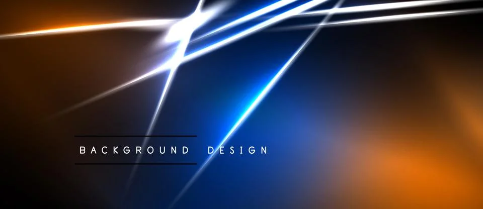 Abstract design features vibrant orange, blue neon lines. Dark background Illustrazione stock