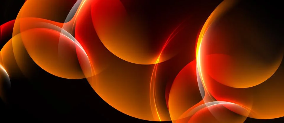 Abstract design features vibrant orange, red circles. Glowing lines create 스톡 일러스트