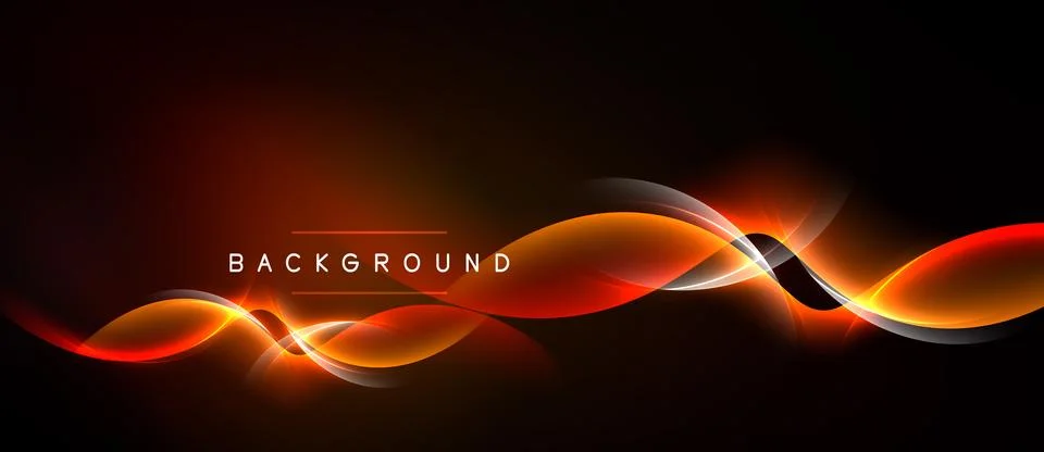 Abstract design features vibrant orange curves against dark background. Text Stock Illustration