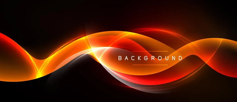 Abstract design features vibrant orange waves against dark backdrop. Text rea Stock Illustration