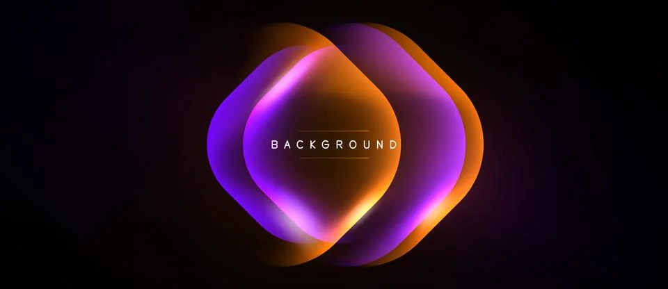 Abstract design features vibrant orange, purple layers over black background. Stock Illustration