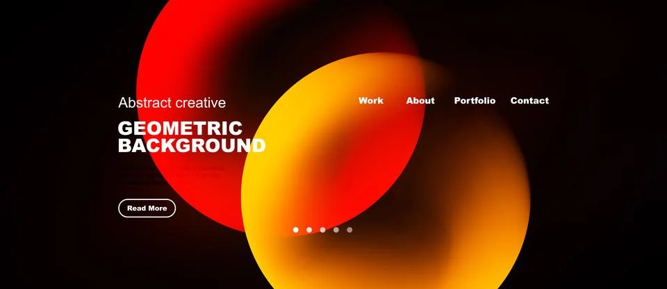 Abstract design features vibrant orange, red shapes. Minimalist website mocku Stock Illustration