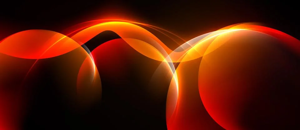 Abstract design features vibrant orange curves against dark background. Dynam Illustrazione stock