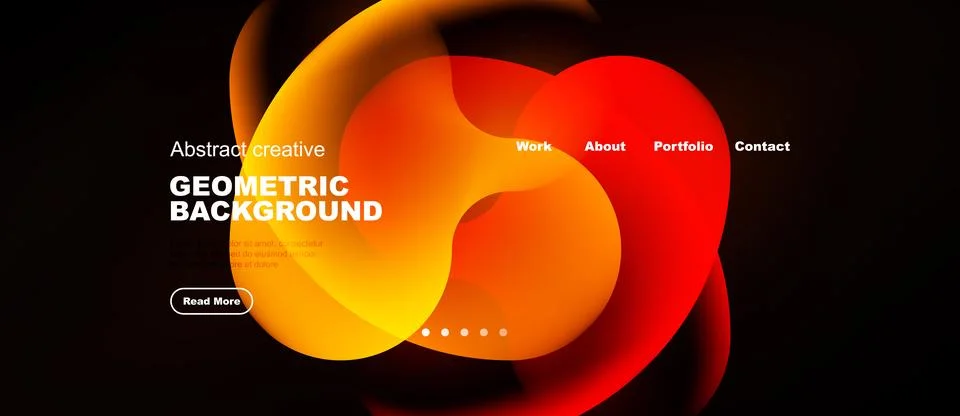 Abstract design features vibrant orange shapes over dark background. Website Ilustração Stock