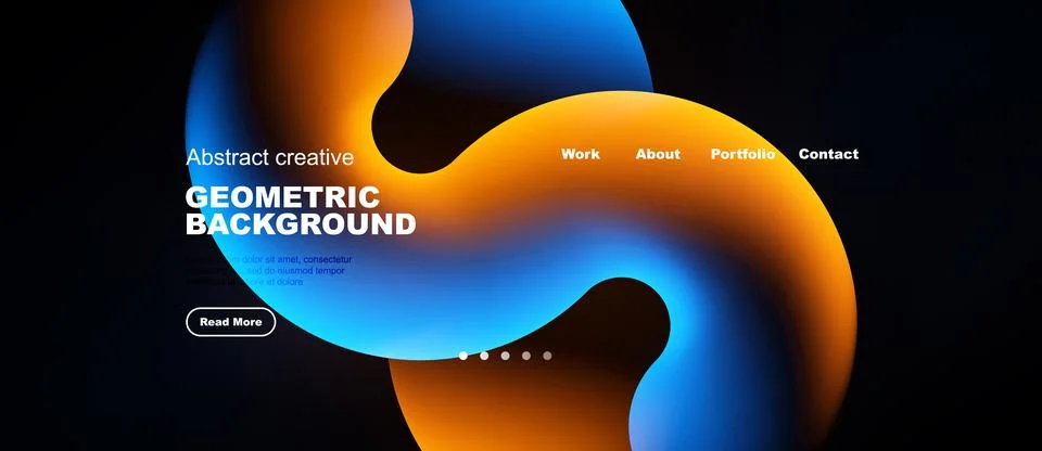 Abstract design features vibrant orange, blue shapes over dark background. Te Ilustração Stock