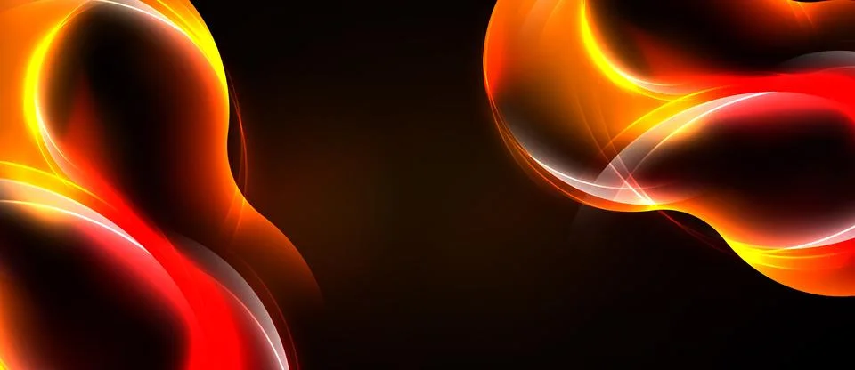 Abstract design features vibrant orange, red swirls against black background. Illustrazione stock