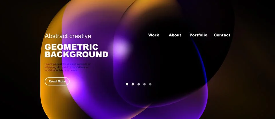 Abstract design features vibrant orange, purple shapes over black background. Ilustração Stock