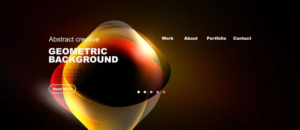 Abstract design features vibrant orange, red layers. Website header includes 스톡 일러스트