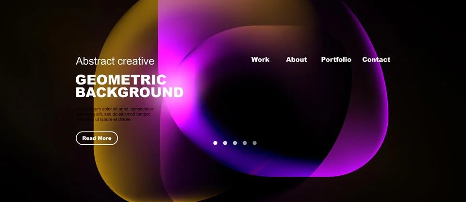Abstract design features vibrant orange, purple shapes over black background. Stock Illustration