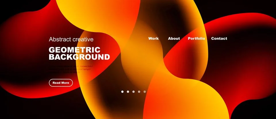 Abstract design features vibrant orange, red gradients. Website header includ Stock Illustration
