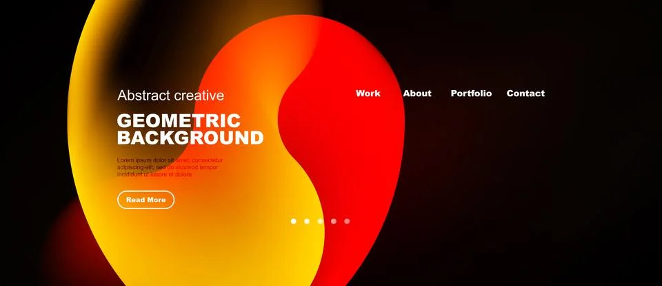 Abstract design features vibrant orange, yellow gradients. Website mockup Stock Illustration