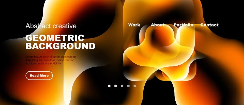 Abstract design features vibrant orange, yellow shapes. Website header includ 库存插图